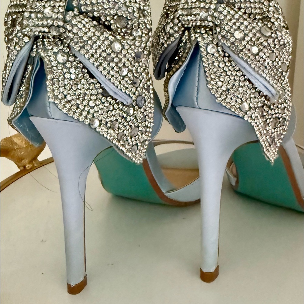 Super Sparkling Silver and Light Blue Women's Betsey Johnson Bow Stiletto Heels